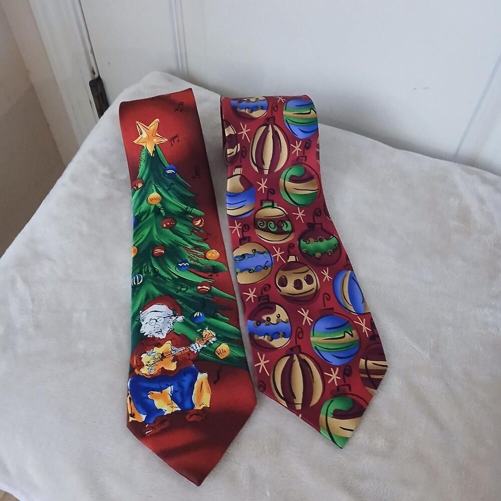 Vintage J. Garcia 100% Silk Christmas Necktie Bundle of 2 Ties Grateful Dead